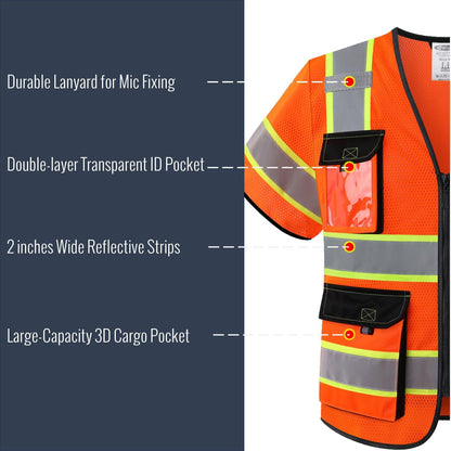 JKSafety Safety Vest for Men Women Hi Vis with Pockets and Cushioned Collar Construction Vest Meet ANSI Standard (BX360)