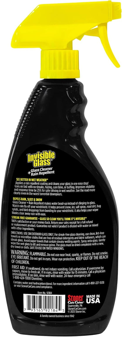 Invisible Glass 92184 Glass Cleaner + Rain Repellent 2-in-1 Windshield and Window Spray, Cleans Auto Glass, Repels Rain, Sleet, Snow, Improves Wet Weather Visibility – 22 fl oz