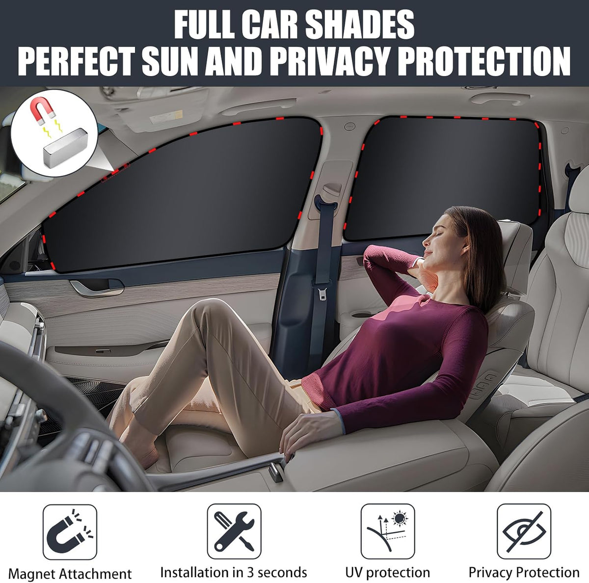 ZATOOTO Side Window Sun Shade - 4 Pack Car Window Covers 99% UV Light Block Car Curtains Magnetic Side Window Sun Shade Keeps Cooler for Breastfeeding, Taking a nap, Changing Clothes, Camping