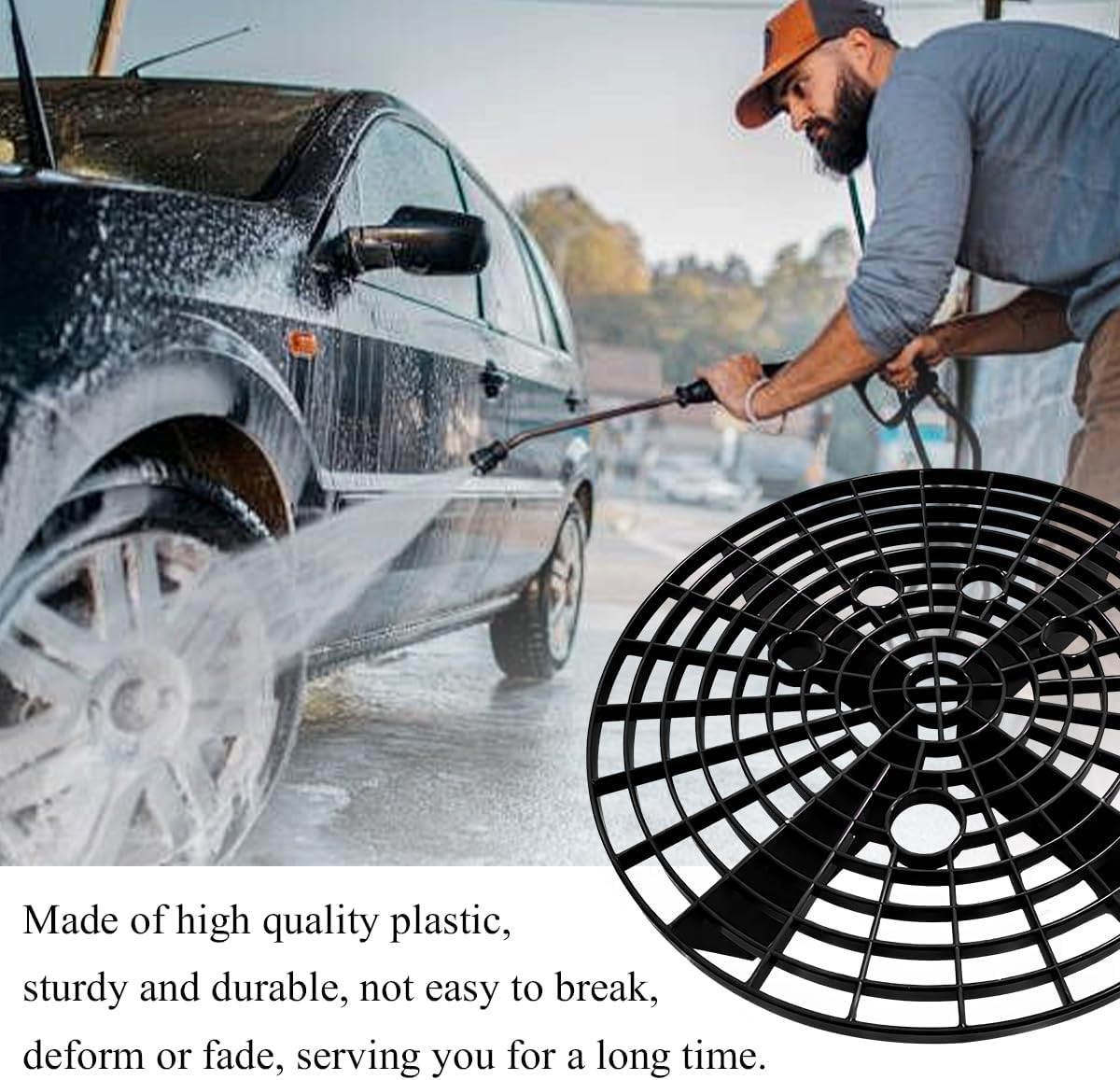 2 PCS Car Wash Bucket Insert, Plastic Wash Bucket Insert Removes Dirt Debris for Car Detailing Cleaning, Auto Detail Grit Trap Fits 12 Inch Diameter or 3-5 Gallon Bucket (Black+Red)