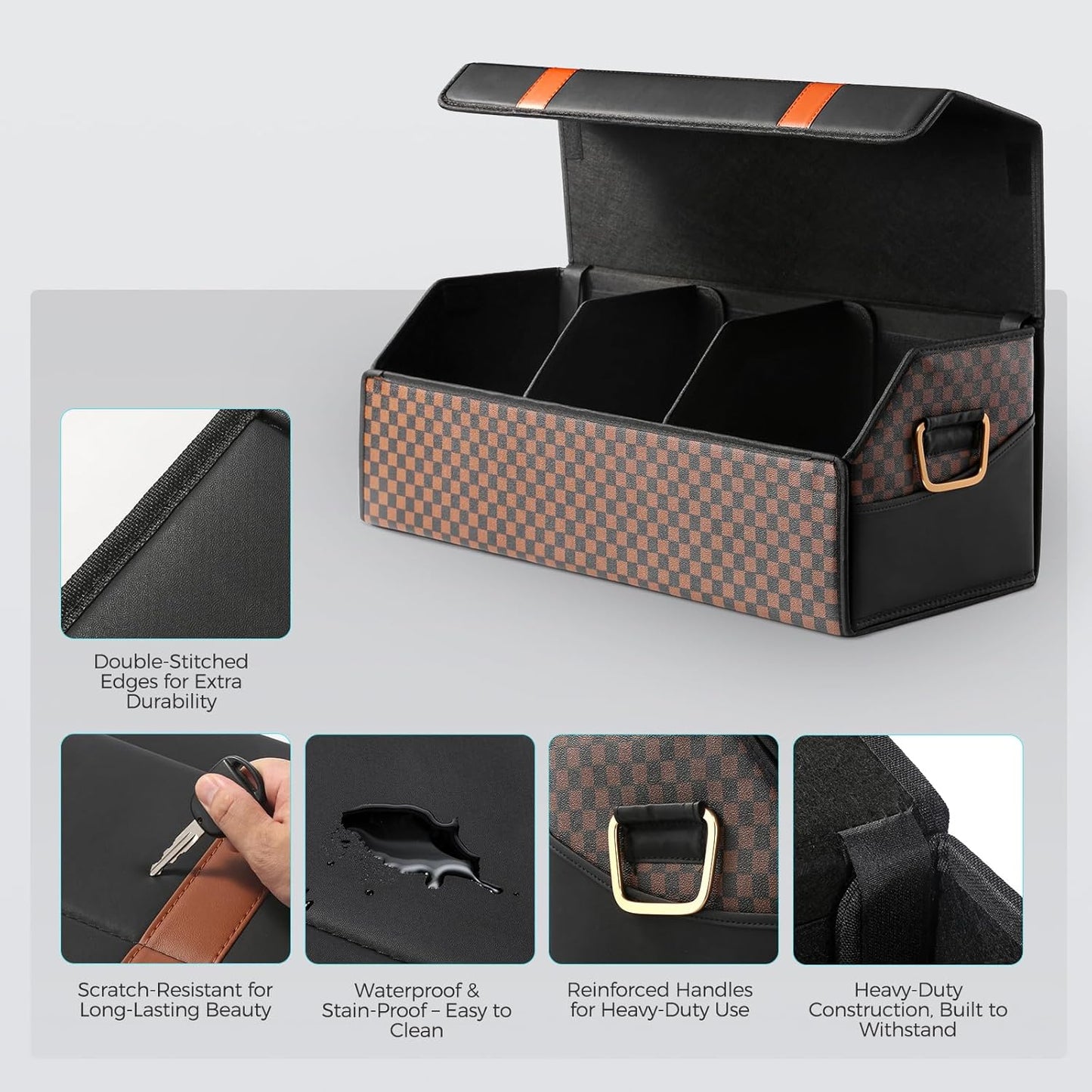 Fyzeoty Car Organizers for Trunk for Suv Sedan, Leather Storage Box,Magnetic Lid,Collapsible and Adjustable,16.5 inches