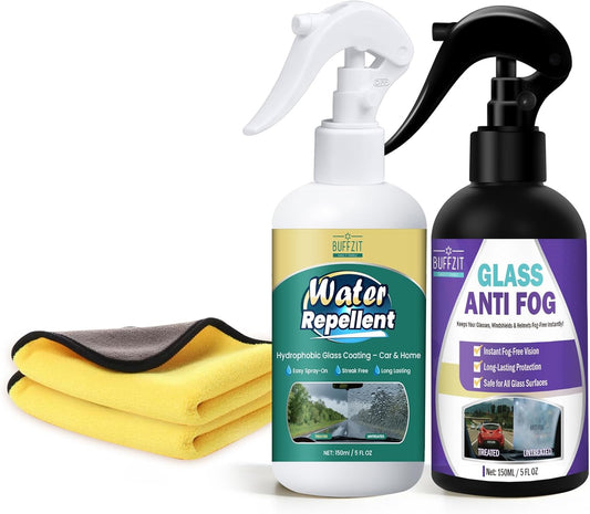 Anti-Fog and Rain-Repellent Spray Kit – Fast-Acting Defogger and Waterproof Spray for Clear Vision, Easy Spray for Car Windshields, Windows, Mirrors, Glasses, Goggles and Helmets (2-Pack)