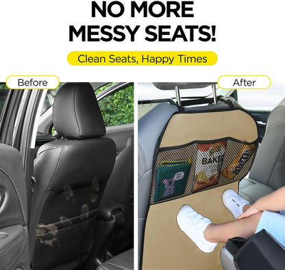 lebogner Back Seat Cover For Kids + 3 Pocket Storage Organizer, 2 Pack X-Large Waterproof Kick Mats Backseat Protector, Car Seat Back Protectors For Vehicles To Protect From Dirt, Mud & Scratches