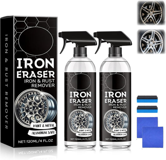 2PCS Iron Eraser Rust Remover Spray, Iron Powder Remover Spray for Car Wheels and Paint Fast Acting Rust and Brake Dust Remover, New Upgraded Automotive Surface Cleaning