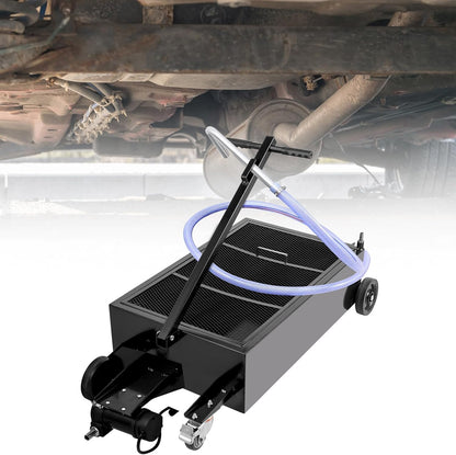 VEVOR Low Profile Oil Drain Pan, 17 Gal Capacity, Rolling Oil Drain Pan with 110V High-Flow Electric Pump, 7.2 ft Hose & T Folding Handle, Leak-proof & Corrosion-resistant, Fit for Trucks, ATVs, Black