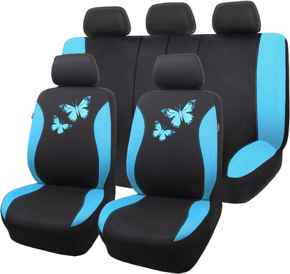Flying Banner Butterfly car seat Covers ful Set Fashion Universal Lady Woman Female Rear Bench Split Colorized (Pink, 2 Fronts - Lace)