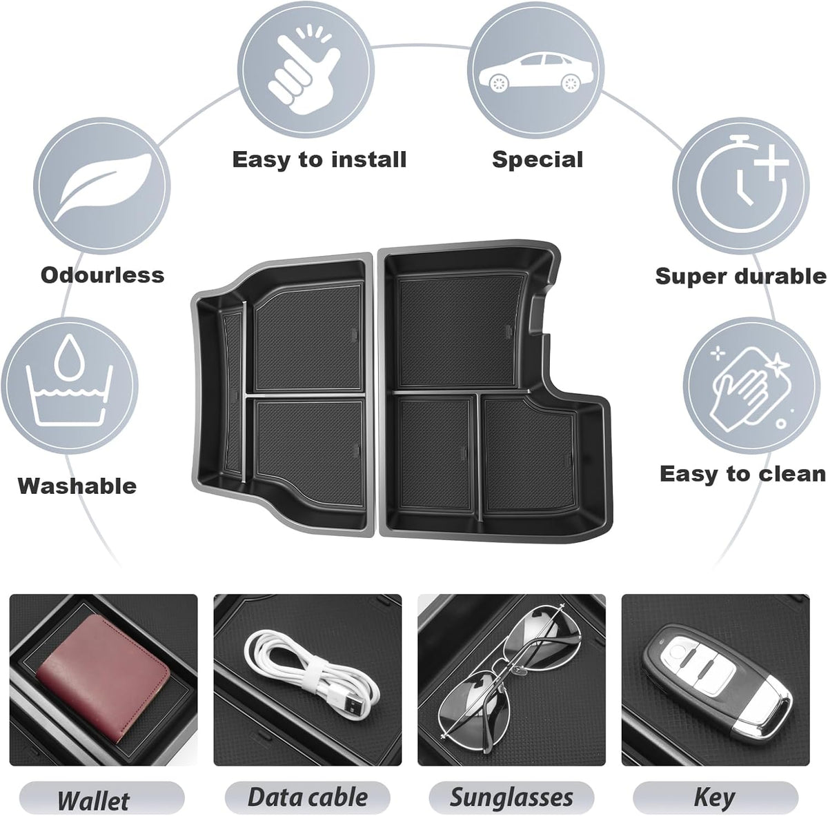 SKTU 2-Pack 2023 2024 2025 2026 Lexu s RX350 Center Console Organizer for 2023-2026 Lexu s RX350/RX450h/RX500h Console Tray 2023 2024 2025 2026 RX350 Accessories with Sunglasses Holder [Double Layers]
