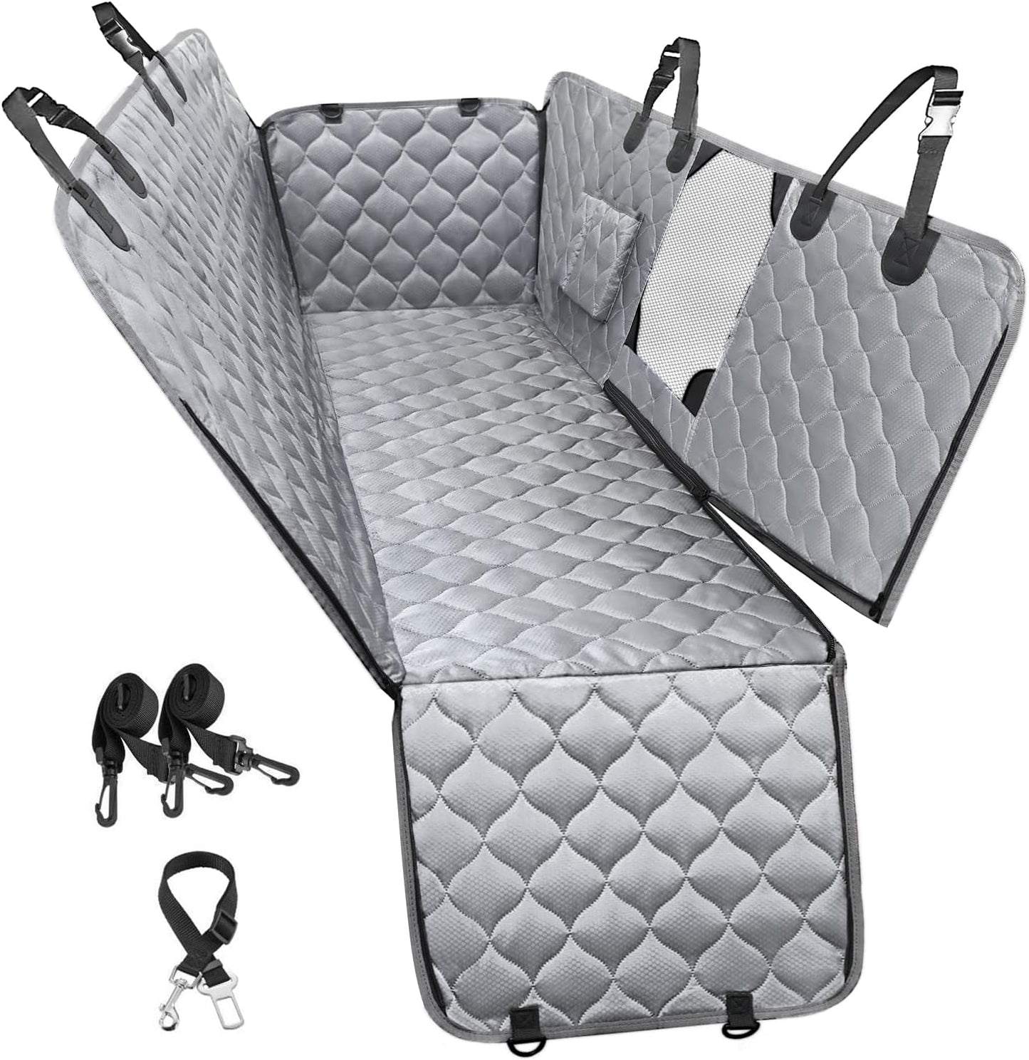 PETICON Dog Car Seat Cover with Mesh Window, 100% Waterproof Pet Seat Cover for Back Seat, Scratchproof Dog Hammock for Cars, Trucks, SUVs, Jeeps, Black