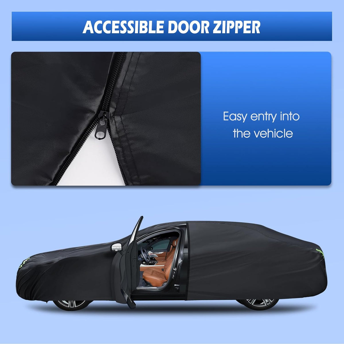 6 Layers Car Cover Waterproof All Weather for Automobiles, Size A3 with Zipper Cotton Fit for Toyota Camry, Honda Accord, Ford Mustang, Chevy Camaro/Malibu,Kia Optima/K5 (187-198 inch)