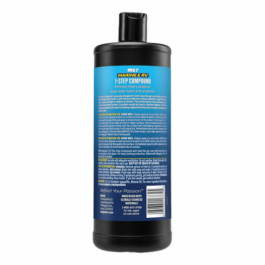 Meguiar's M6732 Marine/RV One Step Compound, Remove Oxidation, Stains, Scratches, and Water Spots, Restore the Color and Shine of Fiberglass Gel Coat Finishes, 32 Oz Bottle
