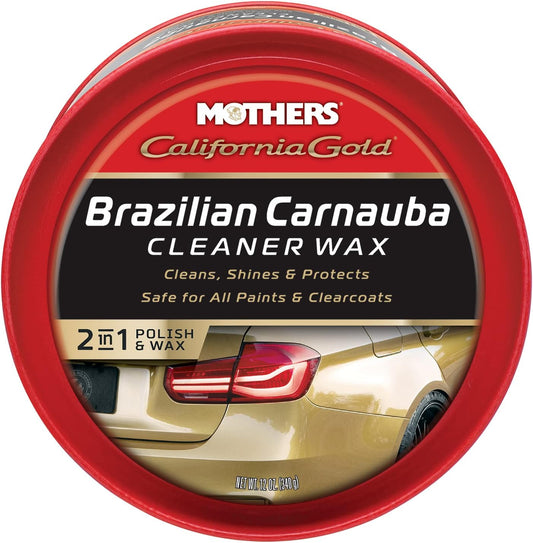 Mothers California Gold Brazilian Carnauba Cleaner Wax, 12 oz. Paste – Cleans & Waxes in One Step, Removes Oxidation & Swirls, Premium Carnauba Shine & Protection for All Paint Finishes (05500)