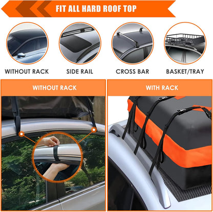 MeeFar Rooftop Cargo Carrier Car Roof Bag 21 Cubic Feet 100% Waterproof Car Top Carrier, Fits All Vehicle with/Without Rack,Include Anti-Slip Mat,10 Reinforced Straps,6 Door Hooks,Luggage Lock