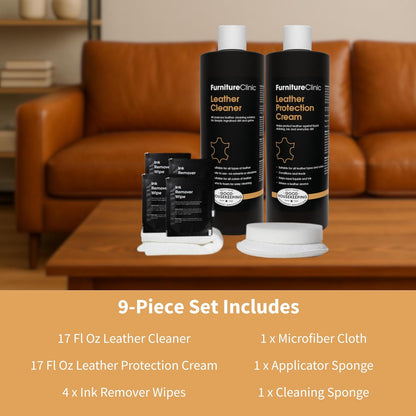 Furniture Clinic Leather Cleaning Wipes | 80 Count | 4-in-1 Clean, Nourish, Condition, & Restore Leather & Vinyl Furniture, Handbags, Jackets, Car Seats, Interiors & More | Residue & Streak-Free