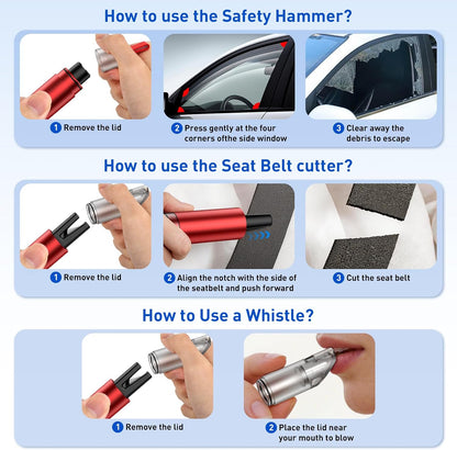 3 in 1 Car Safety Hammer Seatbelt Cutter and Survival Whistle, Safe Transparent Lid Window Breaker Seatbelt Cutter Underwater, 3-Pack Emergency Keychains car Window Breaker Tool,Glass Breaker for Cars