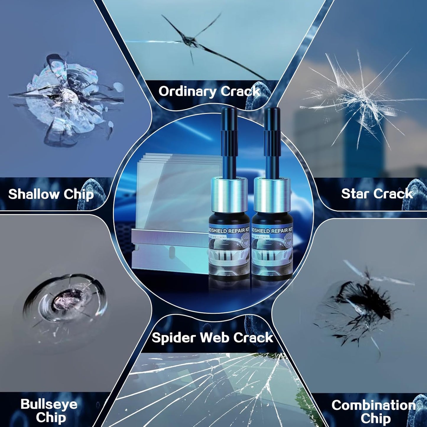 Windshield Chip Repair Kit，Car Windshield Crack Repair Kit for Glass Repair，Cracked Windshield Repair Kit for Chips and Cracks，Rock Chip Repair Kit Windshield for Glass Repair Liquid for Cracks