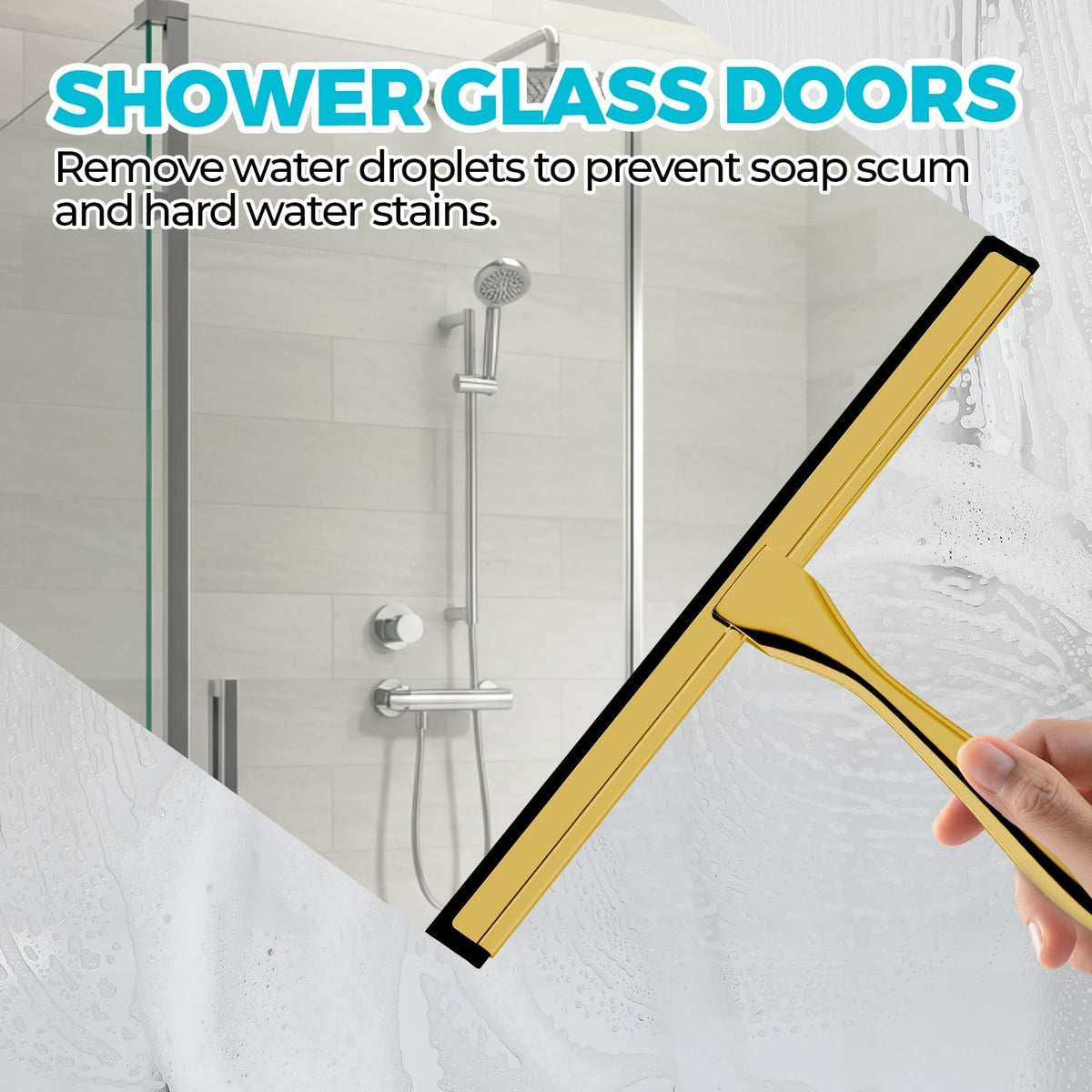 ALFLOD 2PACK Shower Squeegee for Glass Doors, Squeegee for Shower Glass，All-Purpose Tile Walls, Bathroom, Window, Glass and Car Windshield, Mirrors and Kitchen-Stainless Steel, 10 Inches, Silver