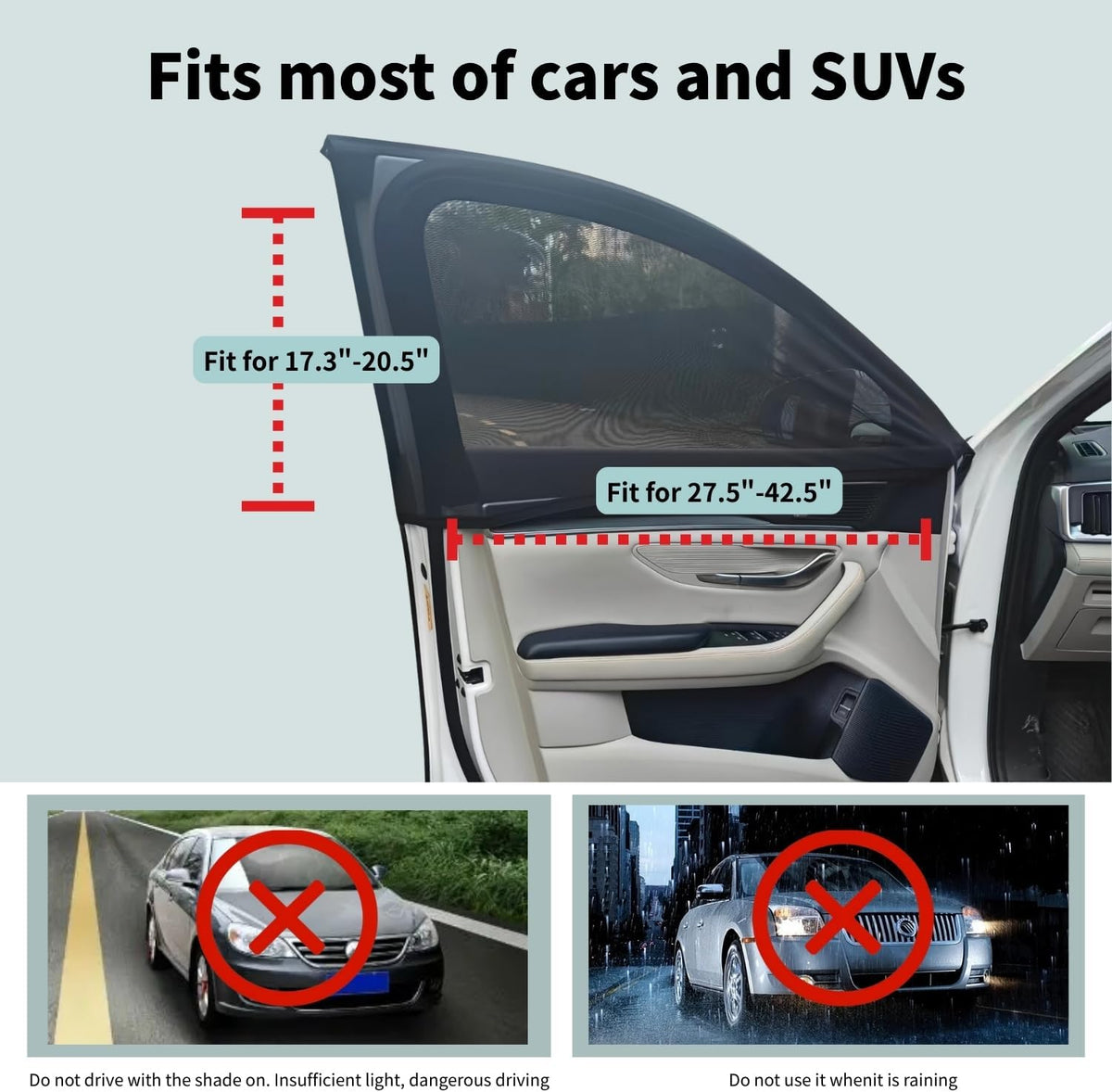 Car Rear Side Window Shades,2 Pack Breathable Mesh Car Window Screens Sun Shades Covers for Camping,Fit for 96% of Cars, Block Sun Glare,UV Protection,Privacy Protection