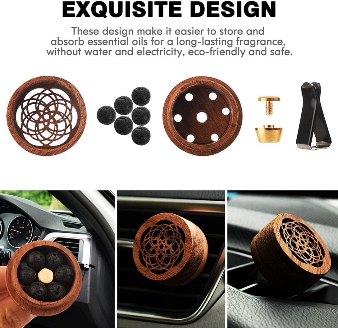 Essential Oil Car Diffuser, 2 PCS Car Aromatherapy Wood Diffuser with Vent Clip