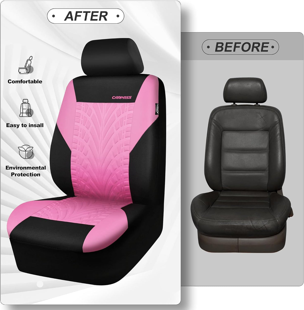 CAR PASS Car Seat Covers Full Sets, Front & Split Rear Bench for Car, 3D Tyre Embossed Automotive Interior Covers, Airbag Compatible, Quick Setup Universal Fit Seat Covers for Car, SUV(Charcoal)