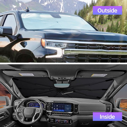 2026 Windshield Sun Shade Umbrella, Foldable Car Umbrella Sunshade with UV Block Car Front Window (Heat Insulation Protection) for Auto Windshield Covers Blackout Trucks Cars (Large)