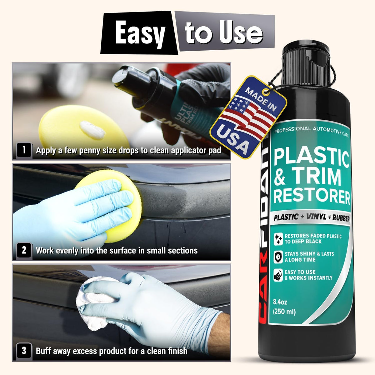 Carfidant Ultimate Trim & Plastic Restorer for Cars - Black Plastic Restorer - Restores Faded and Dull Plastic, Rubber, Vinyl - 8.4 fl oz