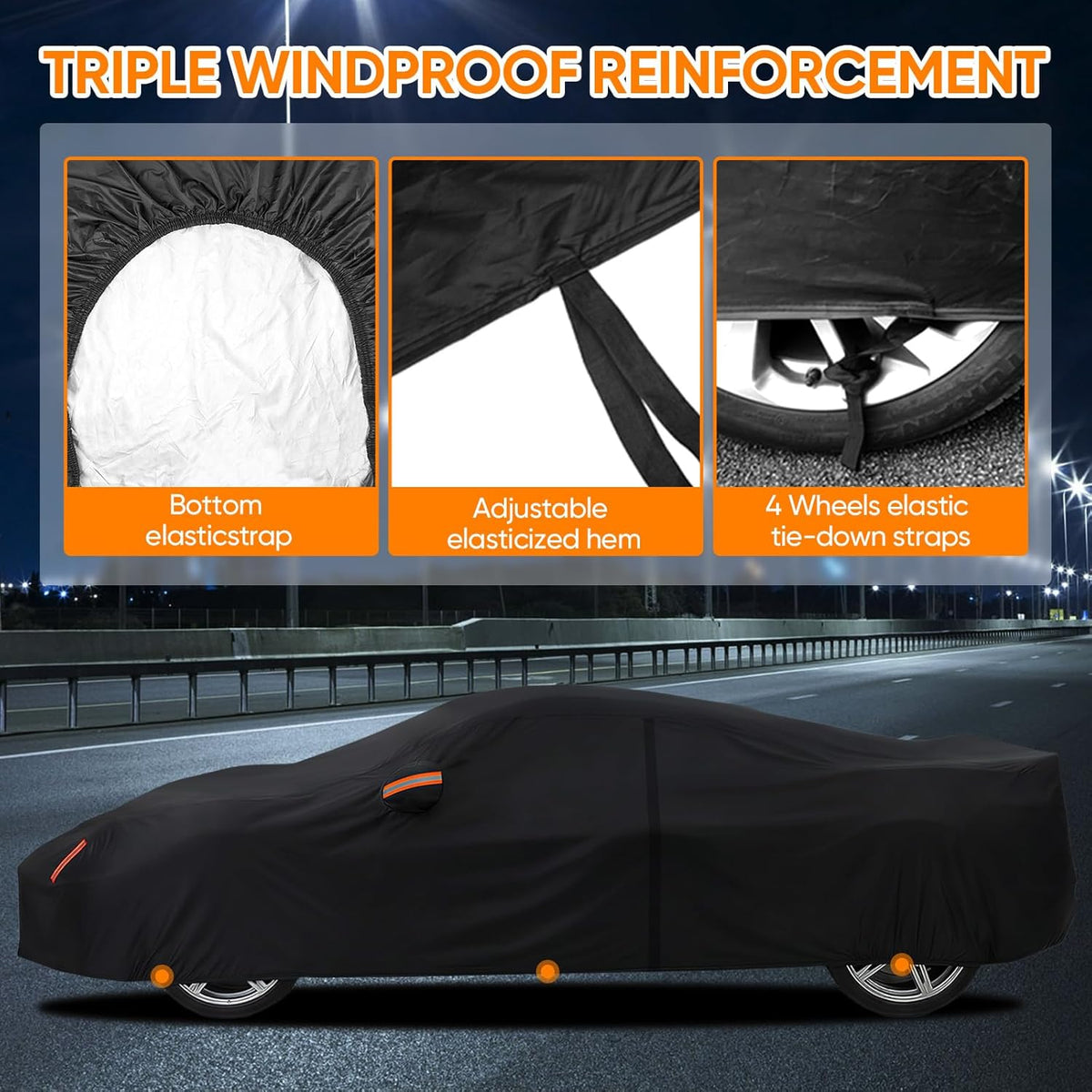 NEVERLAND Sedan Car Cover Waterproof Heavy Duty All Weather Protection Snow Anti-UV Windproof Outdoor Full Car Cover Fit for Automobiles BMW/Mercedes-Benz/Honda（for Car Size:183''L x 70''W x 59''H）