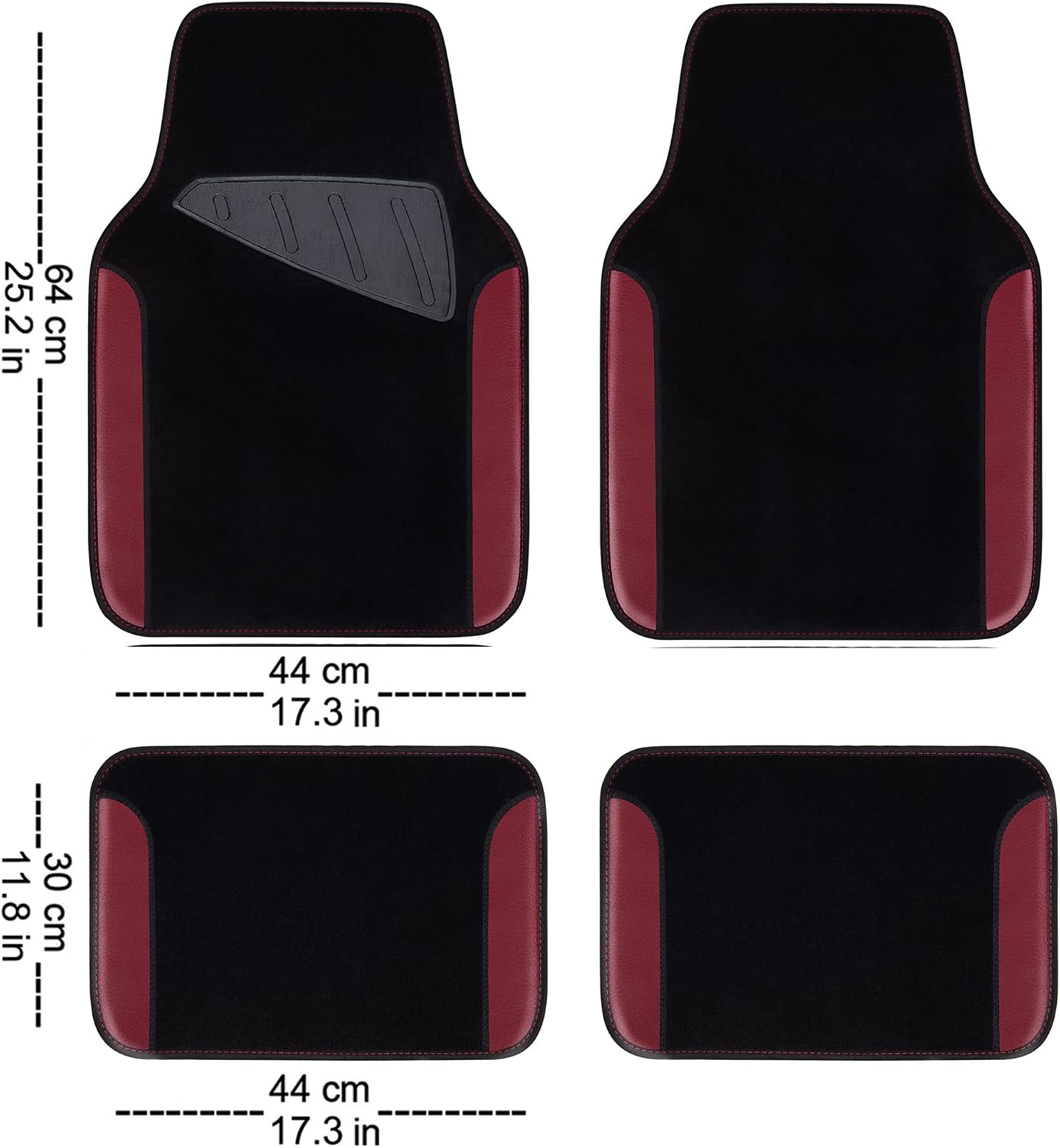 CAR PASS Waterproof Universal Fit Car Floor Mats, Faux Leather Car Carpet Mats, Black Car Mats with Anti-Slip Nibbs Backing & Driver Heel Pad Fit for SUV,Vans,sedans, Trucks,Set of 4pcs(All Black)
