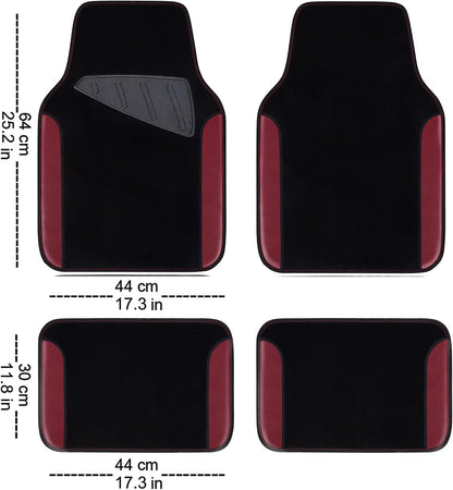 CAR PASS Waterproof Universal Fit Car Floor Mats, Faux Leather Car Carpet Mats, Black Car Mats with Anti-Slip Nibbs Backing & Driver Heel Pad Fit for SUV,Vans,sedans, Trucks,Set of 4pcs(All Black)