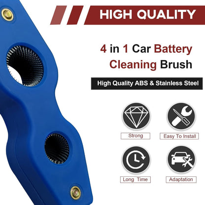 4 in 1 Car Battery Terminal Cleaning Brush, Anti-Rust Auto Battery Cleaner Brush Tool, Universal for Automotive and Marine for Plumbing Installation Soldering Brazing, Car Accessories (Blue)