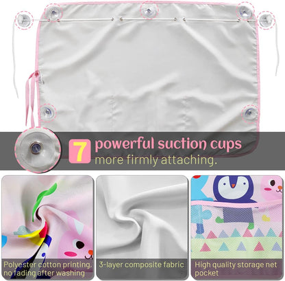 Car Sun Shade Side Window, 2 Pcs Blackout Car Window Shade for Baby Privacy with Storage Net Pockets Auto Curtains 7 Suction Cups for Heat/UV Protection Sun Block Covers