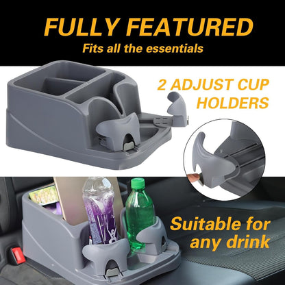 Large Size Plastic Console for Cars, Trucks, Minivans, SUVs with 2 Adjustable Drink Cup Holders Phone Book Holder, Back Bench and Front Seat or Floor Middle Console Universal Vehicle Organizer Black