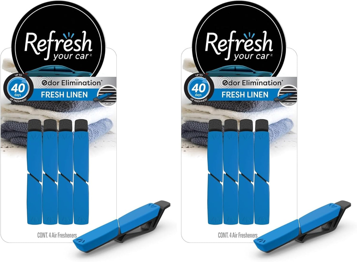 Refresh Your Car Air Freshener Vent Sticks, Fresh Linen Scent, 4 Pack, Convenient Car Vent Sticks