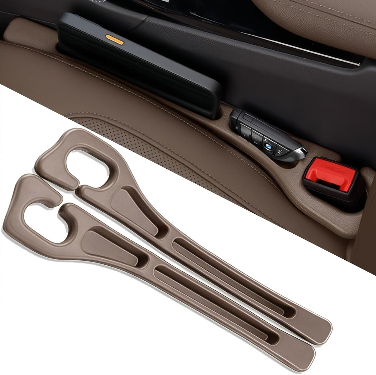 BESTKEE Car Seat Gap Filler 2 Pack, No Drop Seat Gap Plug with Dual Storage Slots, Blocks Phones Keys Coins, Flexible EVA Console Gap Filler Auto Accessories for Cars SUVs Trucks