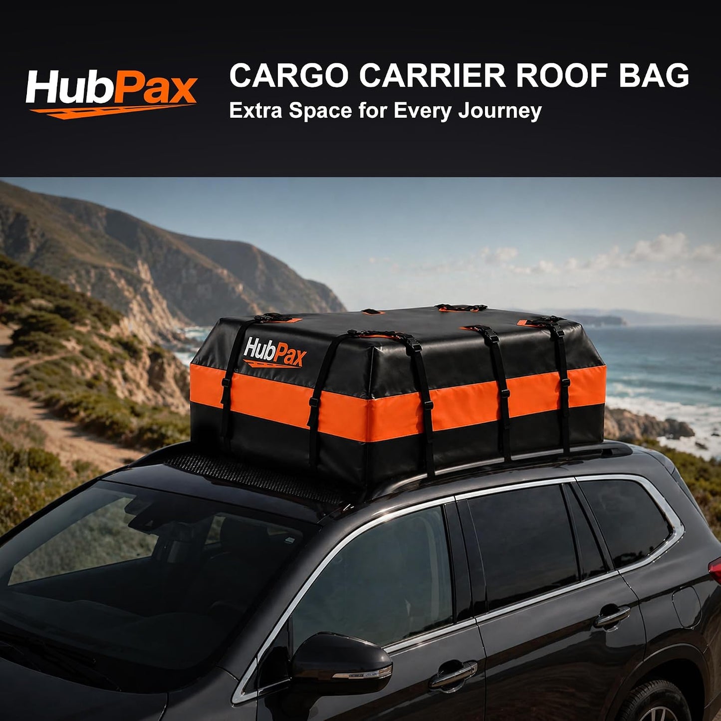 21 Cu Ft. Car Rooftop Cargo Carrier Bag Car Roof Top Bag Cargo Carrier | Fit All Vehicle with/Without Rack, Includes Anti-Slip Mat, 8 Reinforced Straps, 6 Door Hooks, Luggage Lock