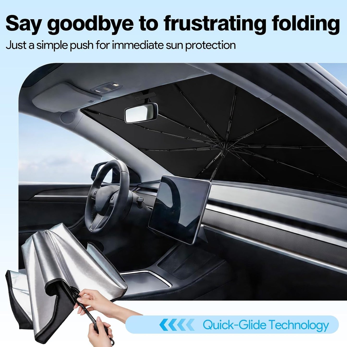 Umbrella Sunshade for Car Windshield - Windshield Sun Shade 2026 Upgraded Foldable 57"x32" - Sunshade for Car Front Window - Protect Interior & Keep Cooler Universal for Car SUV