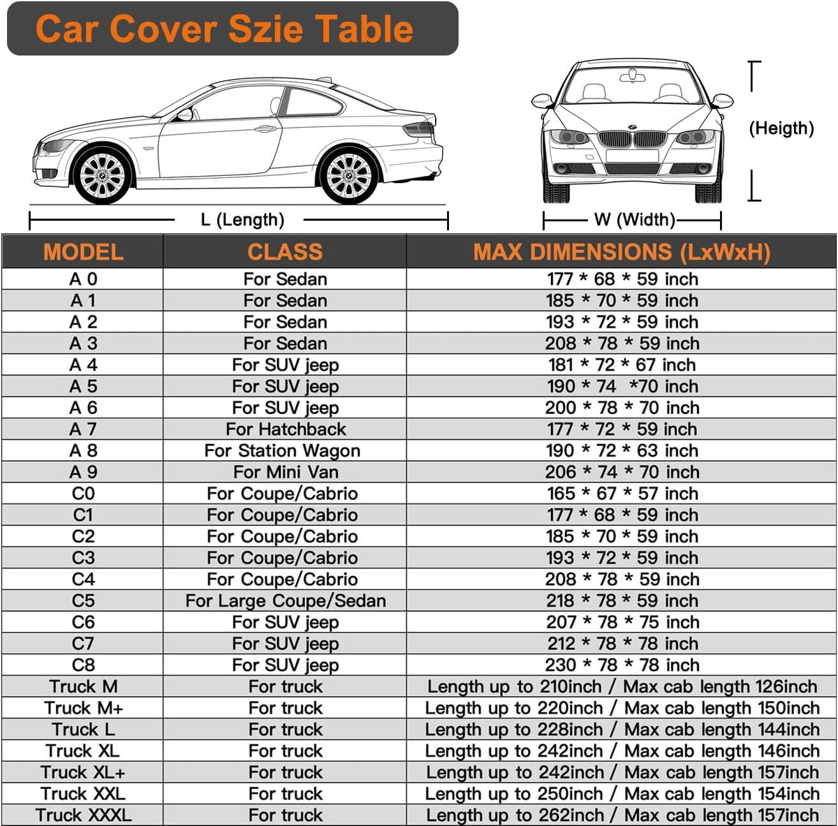 Kayme Sedan Car Cover Waterproof All Weather for Automobiles - See Vehicle Size Chart for Accurate Fit - Outdoor Full Exterior Cover Sun Rain Snow UV Protection with Zipper. Size A4 (See Size Chart)