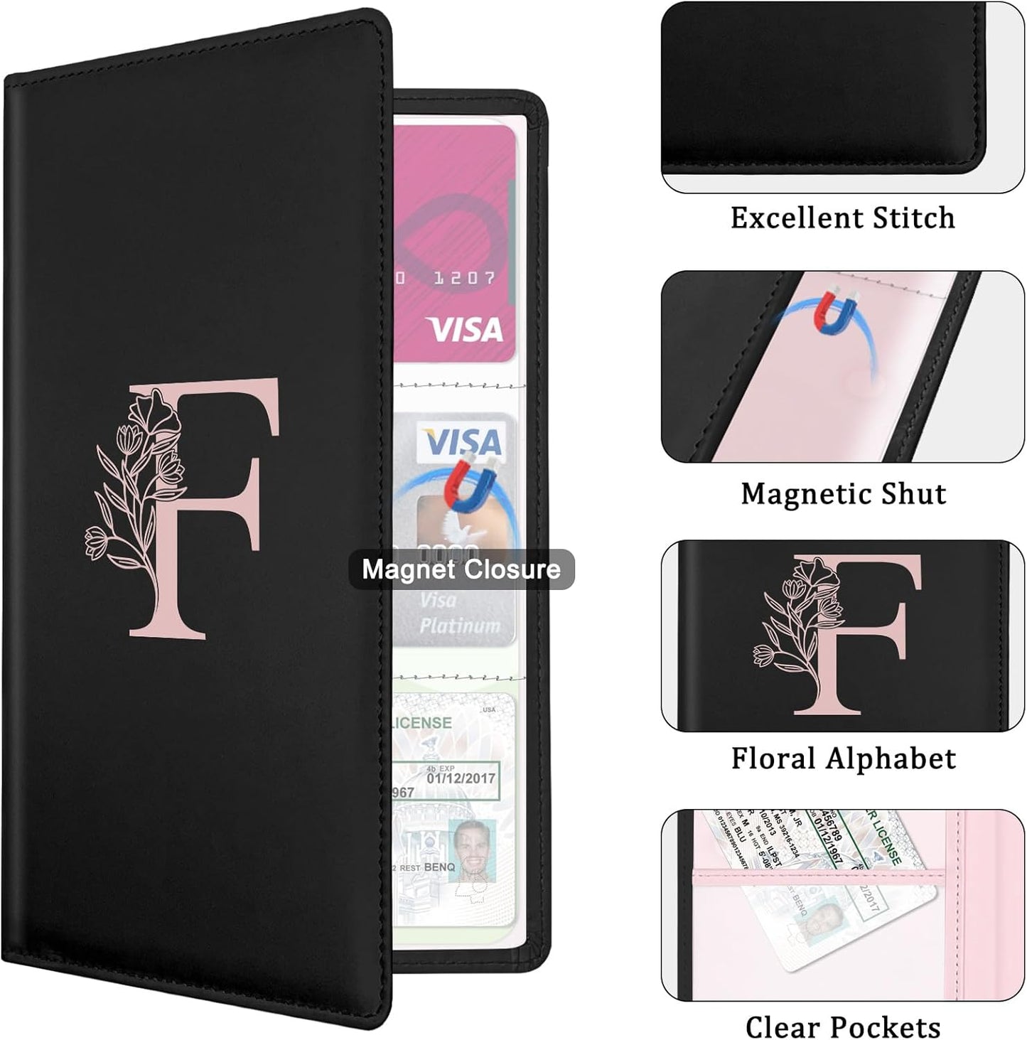 Letter Car Registration and Insurance Holder, with Magnetic Closure for License, Cards and Documents,Vehicle Glove Box Car Organizer, Interior Car Accessories for Women Men (M)