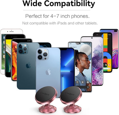 Coolpow【2 Packs Magnetic Phone Holder for Car【Strong Magnet】 Phone Holders for Your Car Phone Holder Mount【4 Metal Plate】 Universal Car Accessories for Women Men for iPhone Samsung Speakerphones
