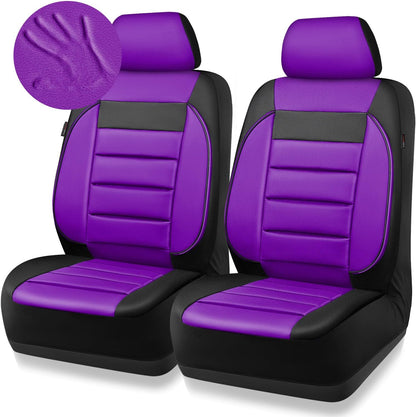 CAR PASS Faux Leather Car Seat Covers Front Seats Only, 3D Foam Support Car Seat Covers, Universal fit for Trucks Vans SUVs Sedans Automotive Comfortable, Airbag Compatible 2 Pieces Front Solid Black