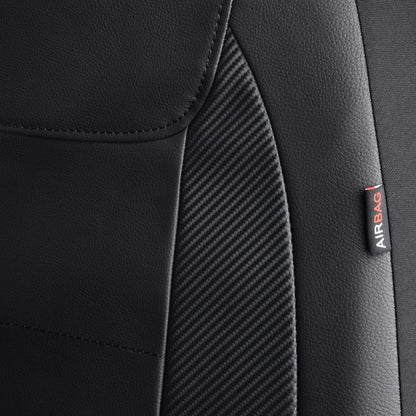 Flying Banner Carbon Fiber Leather Vehicle Seat Covers, Leopard Gray Black, Universal Fit - 8PCS