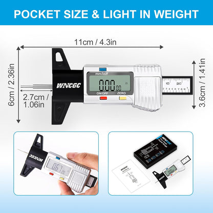 3 Modes Digital Tire Tread Depth Gauge, Tire Depth Gauge with Fractional Inch, Decimal Inch and Millimeter for Motorcycles, Cars, Trucks, Vans, SUV