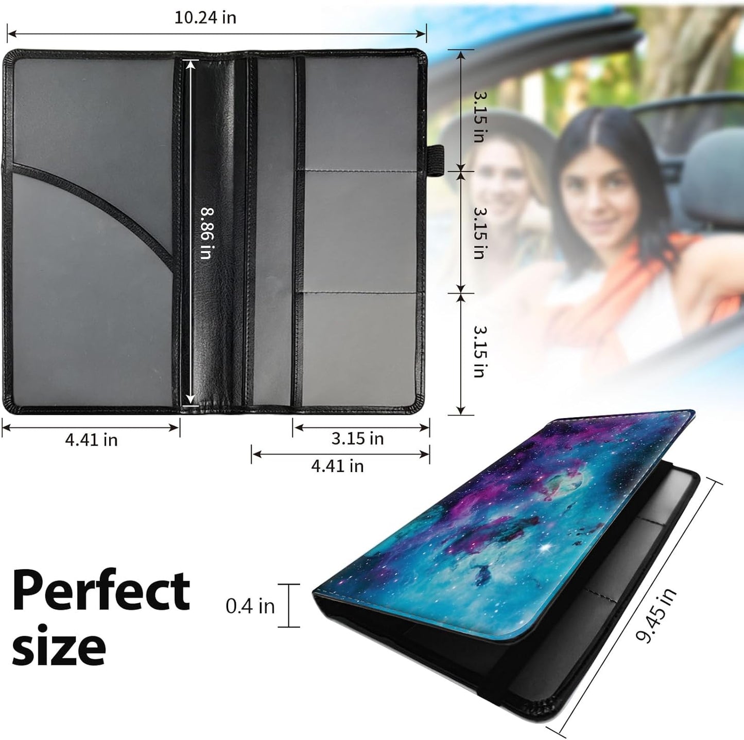 Car Registration and Insurance Holder, Leather Car Glove Box Organizer, Cool Car Accessories for ID, Driver's License Cards & Essential Document, business cards, Men&Women, Retro Audio Cassette