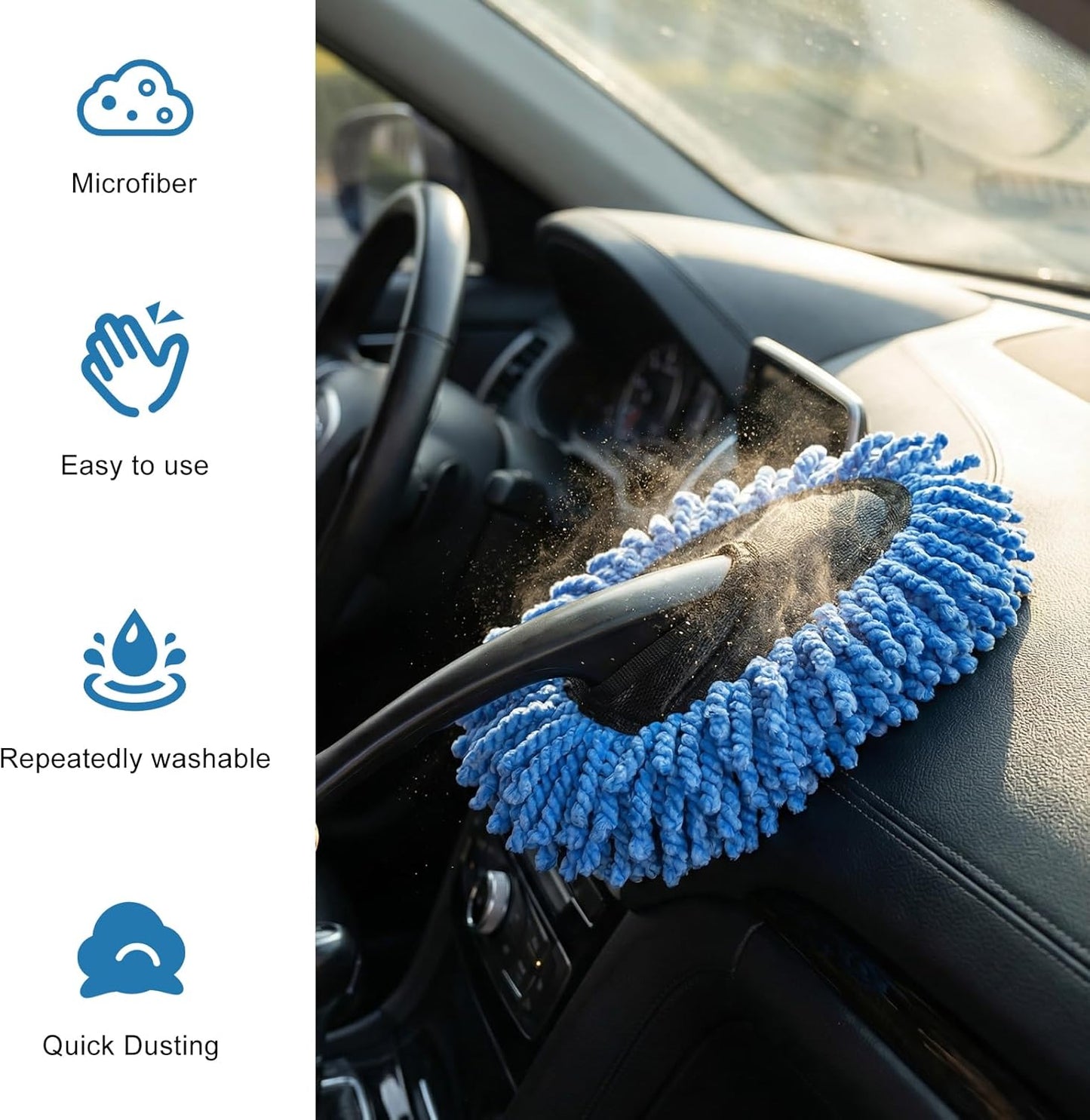Car Dash Duster Brush, Super Soft Microfiber Duster Auto Dashboard Dust Detailing Tool, Multifunctional Scratch Free Dash Dust Cleaning Brush for Vehicle Home Kitchen (Blue)