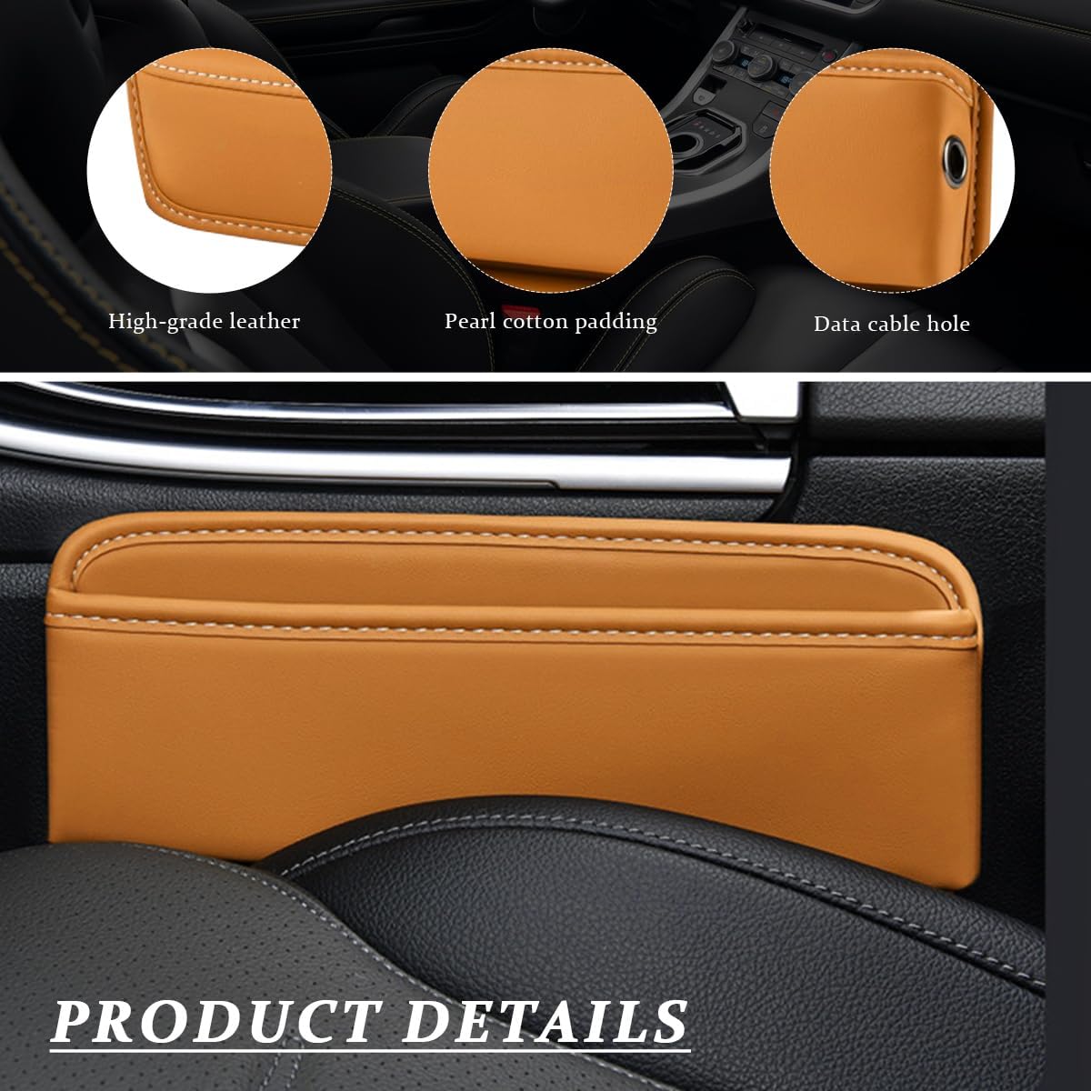 Kewucn Car Seat Gap Organizer, Adjustable Leather Front Seat Gap Filler Storage Box, Multifunctional Auto Console Side Pocket Organizer for Phone Glasses Key Card, Car Accessories (Black)