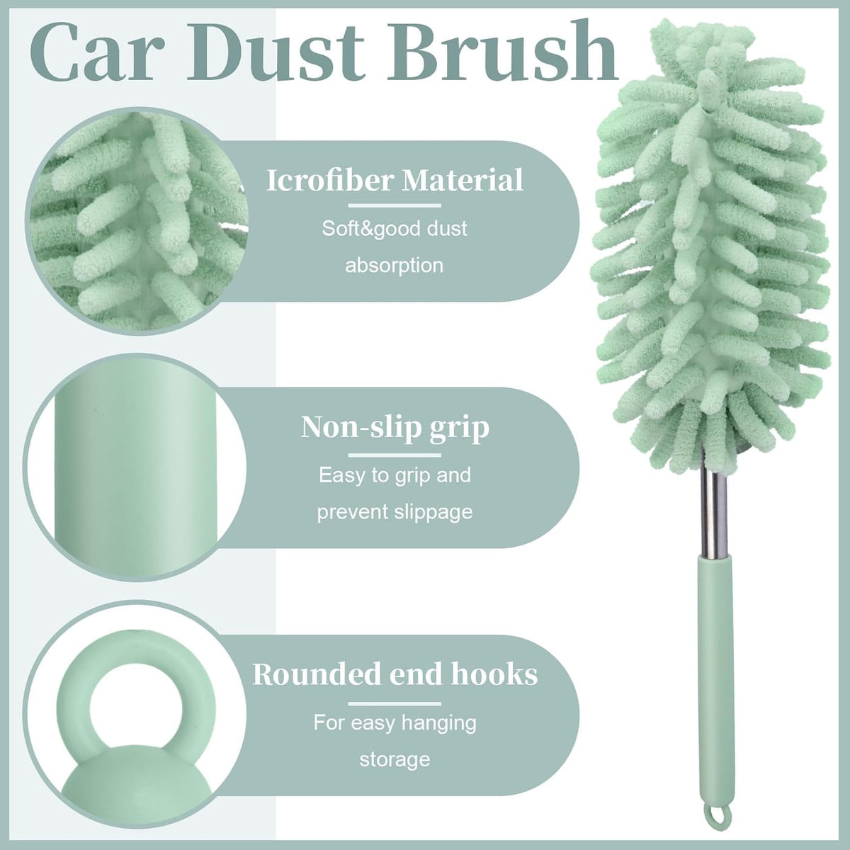 2 PCS Car Interior Duster with Extension Pole, Microfiber Car Duster with Bendable Head, Car Accessories Dusters Exterior&Interior Scratch Free, for Cleaning of Vehicle Details, Offices, Windows(Pink)