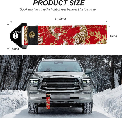 Racing Tow Strap, Stylish JDM Car Bumper Tow Strap Trailer Hook Belt for Decoration, Heavy Duty Nylon Traction Rope Universal Fit for Front or Rear Front Bumper (Black)