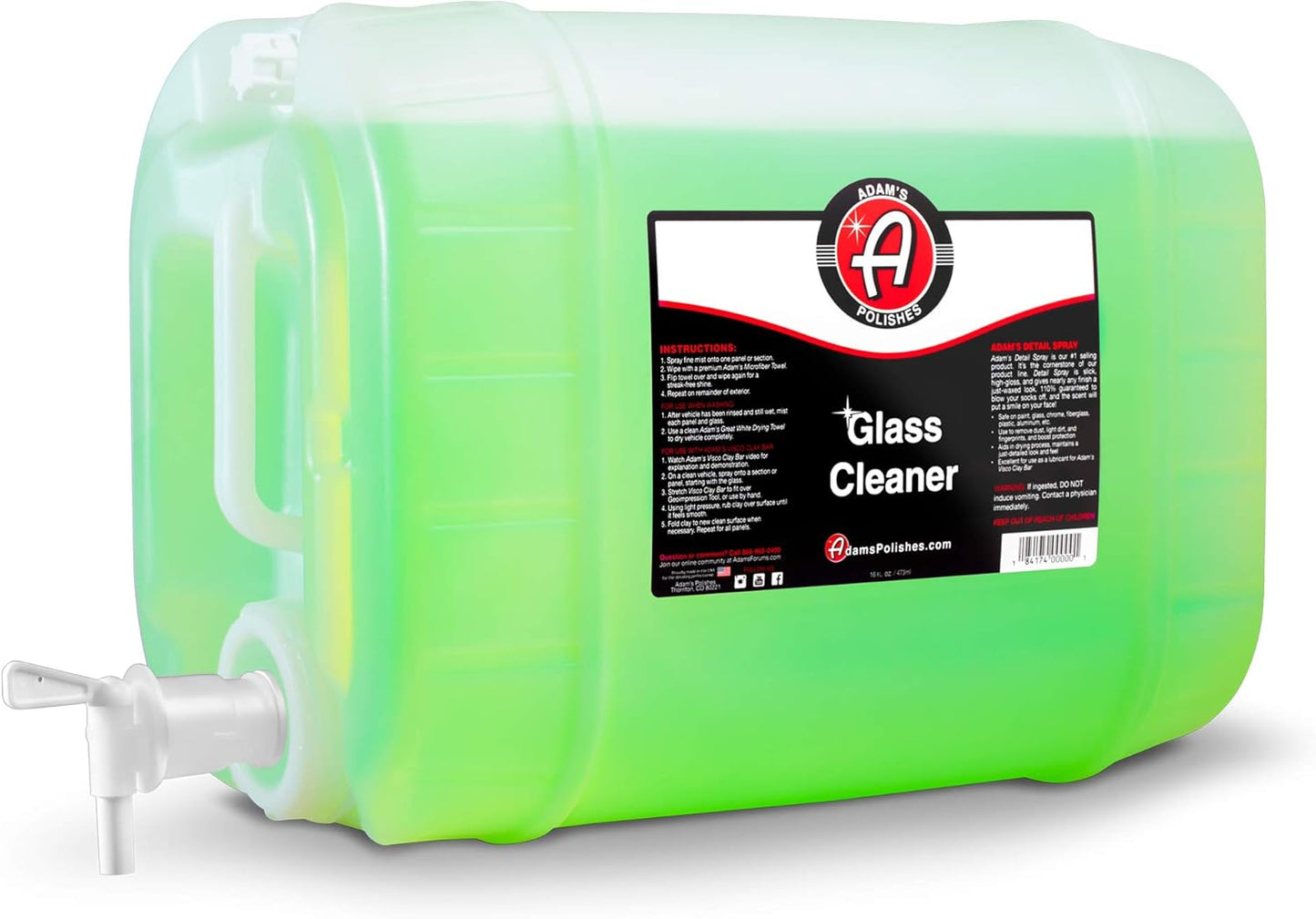 Adam's Polishes Glass Cleaner - Steak Free Car Wash Window Cleaner, All-Natural Streak Free Formula For Car Cleaning, Safe On Tinted & Non-Tinted Glass, Won't Strip Car Wax or Coating