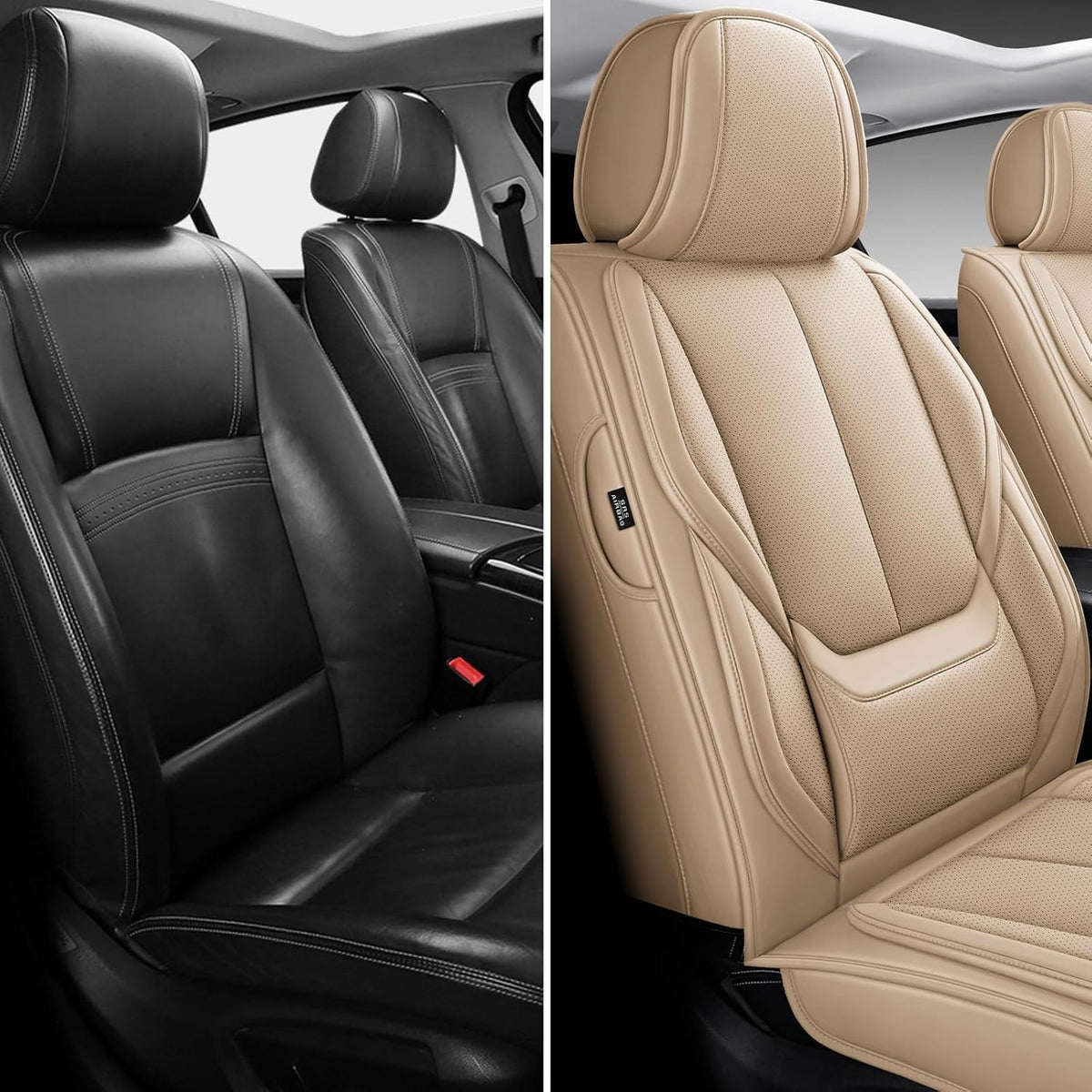MINGBRON Car Seat Cover Full Set, Leather Car Seat Cover, Waterproof Seat Covers, Car Seat Cushion, Nappa Leather Seat Covers Car Seat Protector Universal Fit Most Cars Black