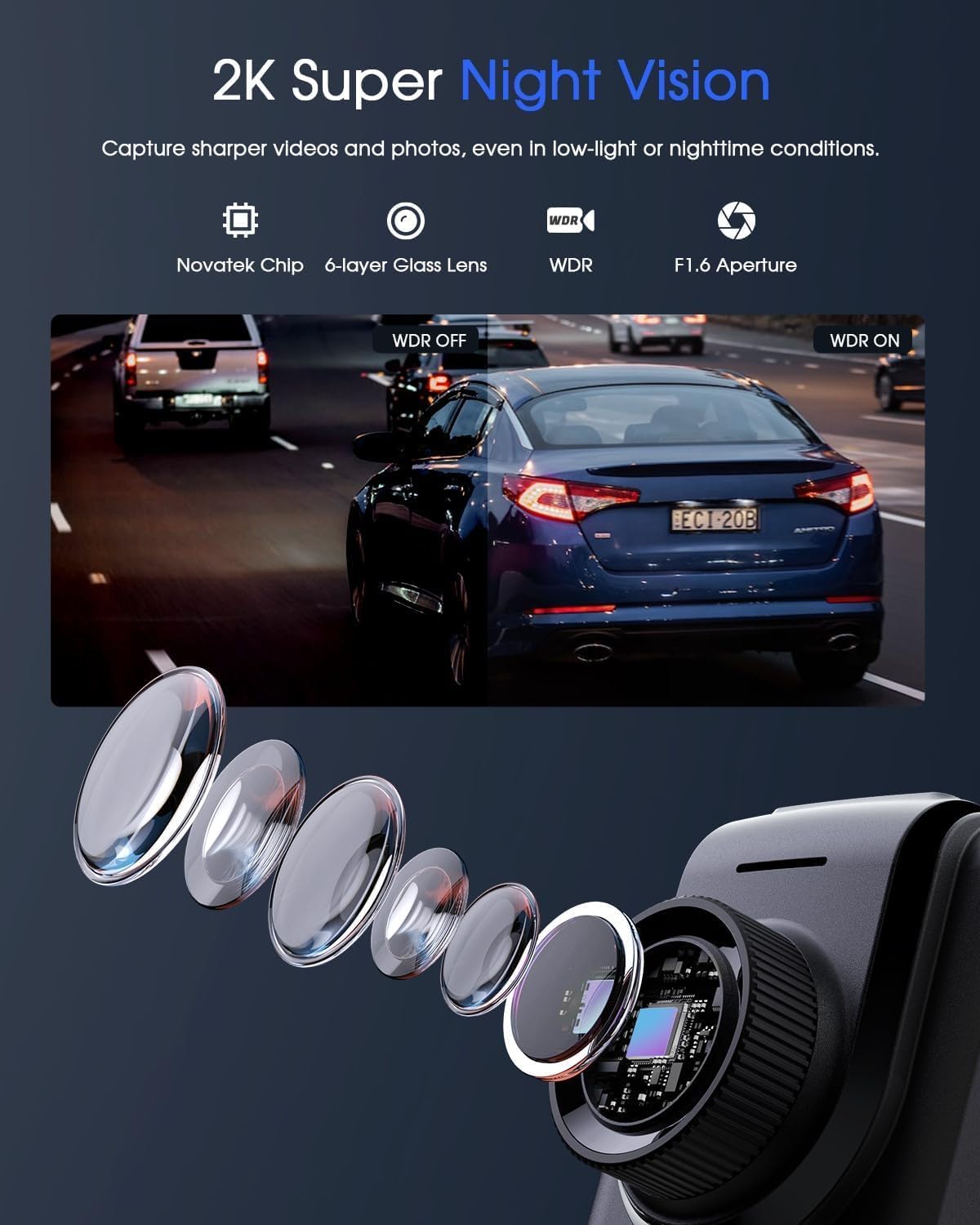 2K Dash Cam with 32 GB Card, 1.5'' IPS Screen, External GPS, WiFi Dash Camera for Cars, Front Dashcams for Cars with APP, WDR, Night Vision, 24 Hours Parking Monitor, G-Sensor, Loop Recording