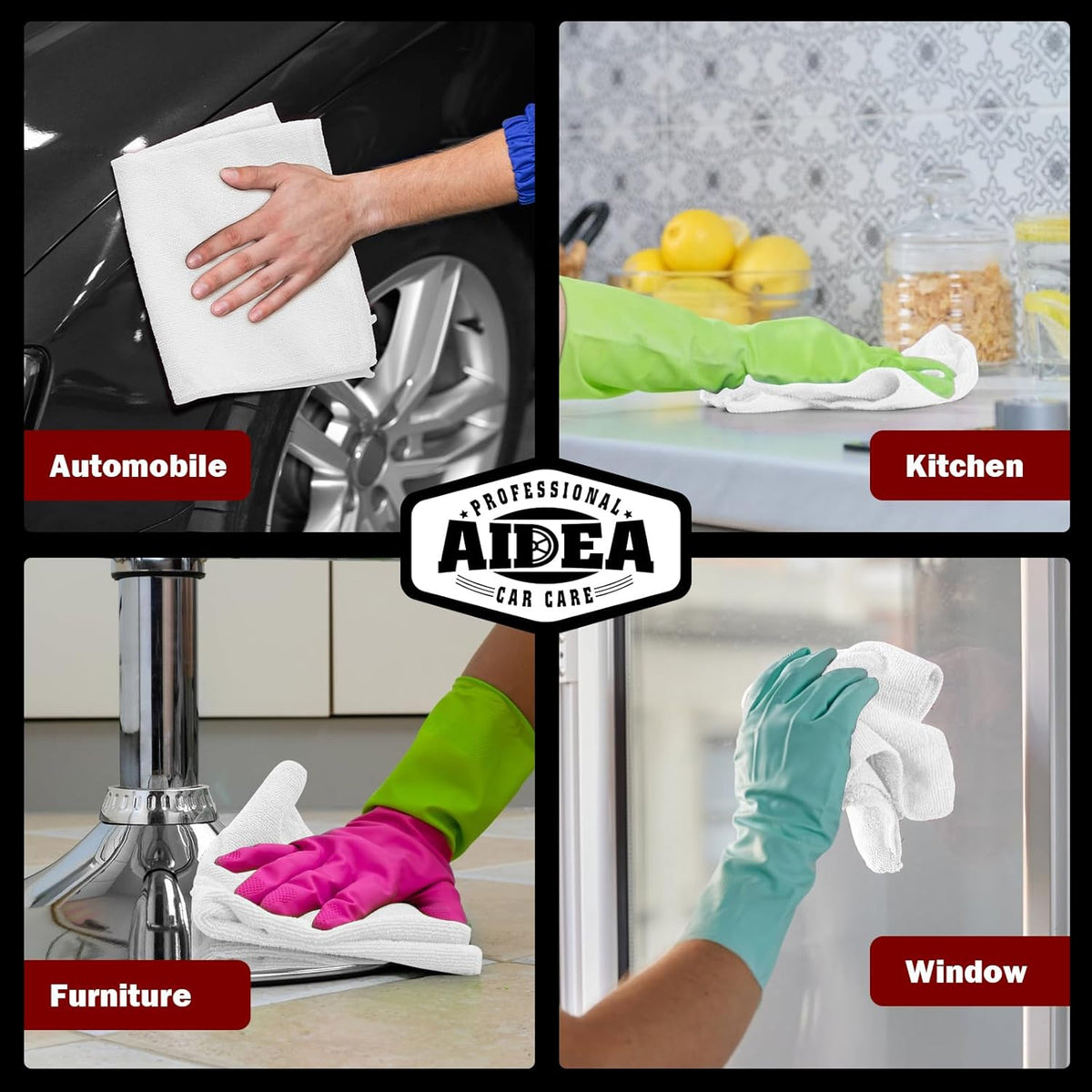 AIDEA Microfiber Cleaning Cloth, 50PK, Microfiber Towels for Cars, Premium Wash Cloths, Dusting Cloth Cleaning Rags, Absorbent Towels for SUVs, House, Kitchen, Window, Cleaning Supplies12×12"